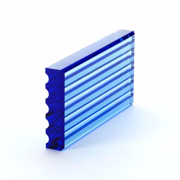 Modern Blue Glass Scalloped Rectangular Block